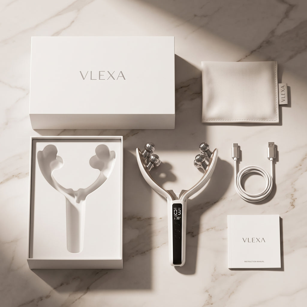Vlexa™ V-Sculpt Pro – 4D Dual-Roller EMS Jawline & Chin Sculpting Massager