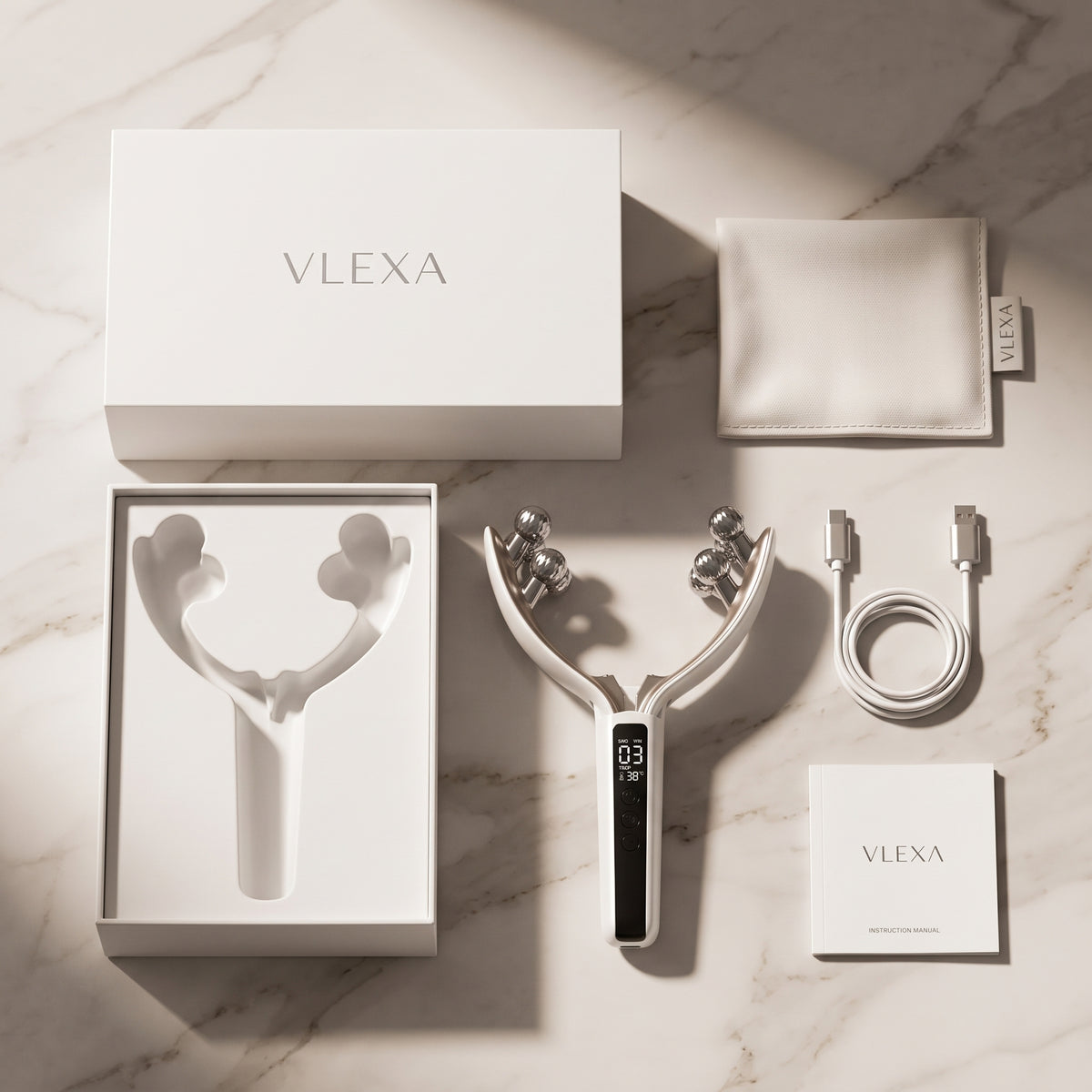 Vlexa™ V-Sculpt Pro – 4D Dual-Roller EMS Jawline & Chin Sculpting Massager