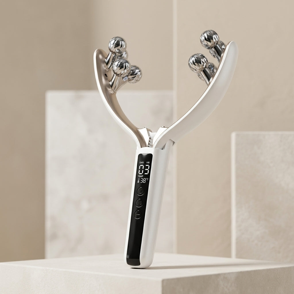 Vlexa™ V-Sculpt Pro – 4D Dual-Roller EMS Jawline & Chin Sculpting Massager