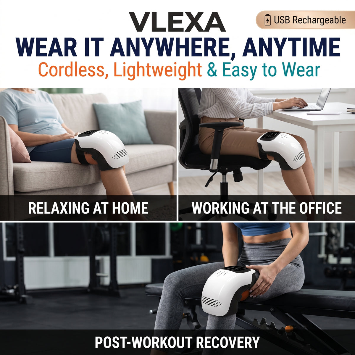 VLEXA™ 3-in-1 Dual Heated Red Light Knee Massager (Pair)