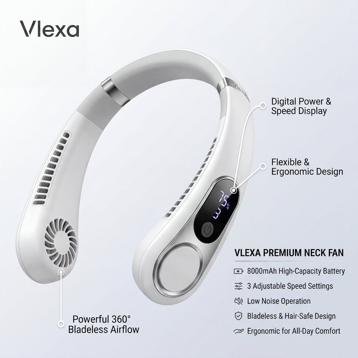 VLEXA 8000mAh Rechargeable Neck fan