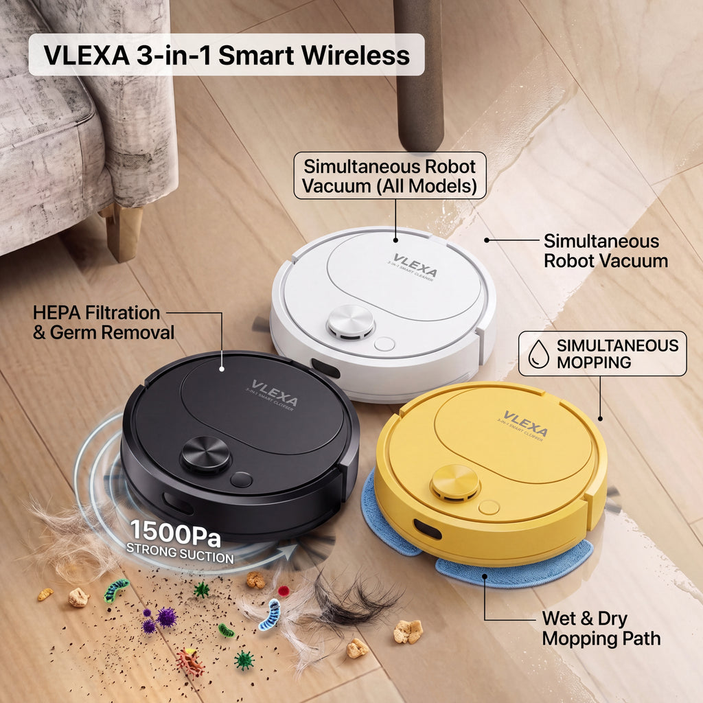 Vlexa Sweeping Robot Vacuum Cleaner Mopping 3 In 1 Smart Wireless 1500Pa Dragging Cleaning Sweep Floor for Home Office