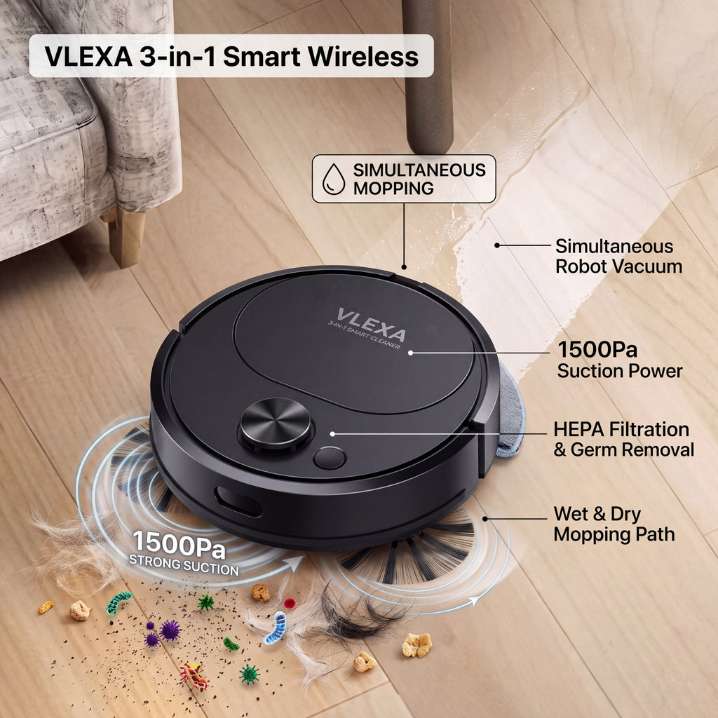 Vlexa Sweeping Robot Vacuum Cleaner Mopping 3 In 1 Smart Wireless 1500Pa Dragging Cleaning Sweep Floor for Home Office
