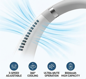 VLEXA 8000mAh Rechargeable Bladeless Neck fan with Display