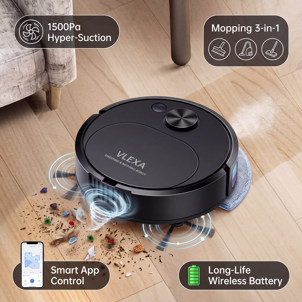 Vlexa Sweeping Robot Vacuum Cleaner Mopping 3 In 1 Smart Wireless 1500Pa Dragging Cleaning Sweep Floor for Home Office