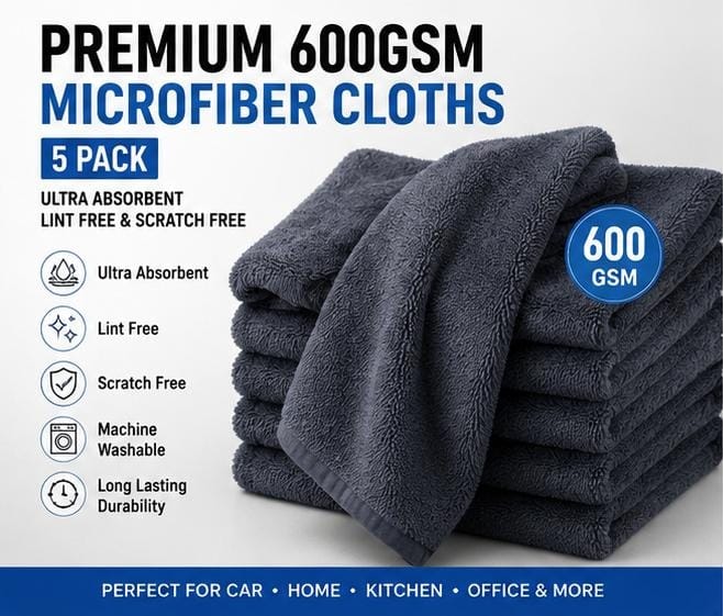 Premium 6GSM microfiber car cleaning cloths- 5pack