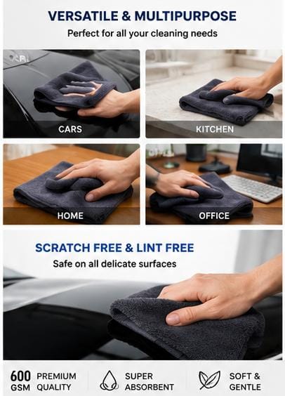 Premium 6GSM microfiber car cleaning cloths- 5pack